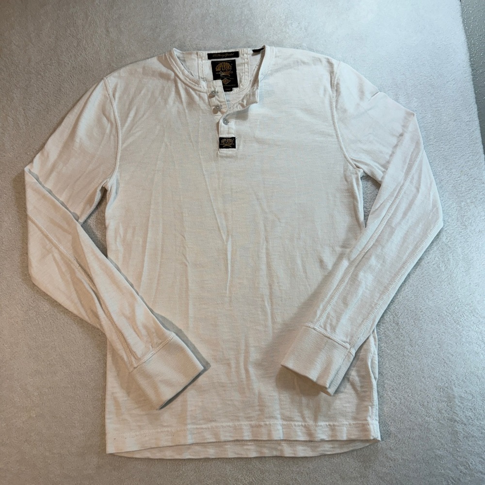 Superdry Heritage Grandad White Henley Long Sleeve Shirt M60005TPF6 Mens Large